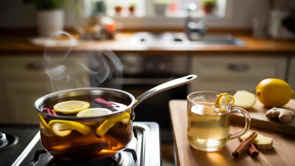 Boiling Lemon Peel with Cinnamon and Ginger